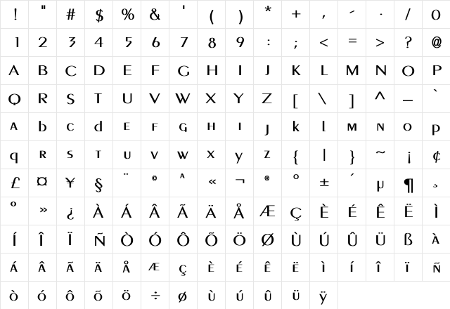 PigNoseTyp Cn Bold Bold  glyph index