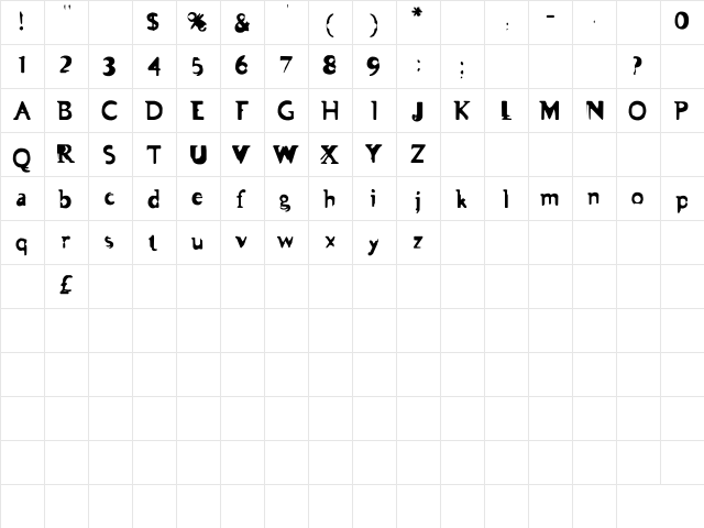 Asman Regular  glyph index