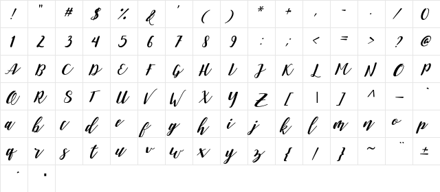 Daniesha Regular  glyph index