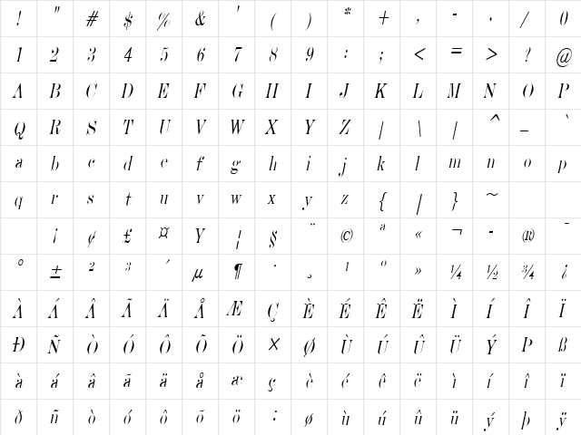 Devine-Condensed Italic  glyph index