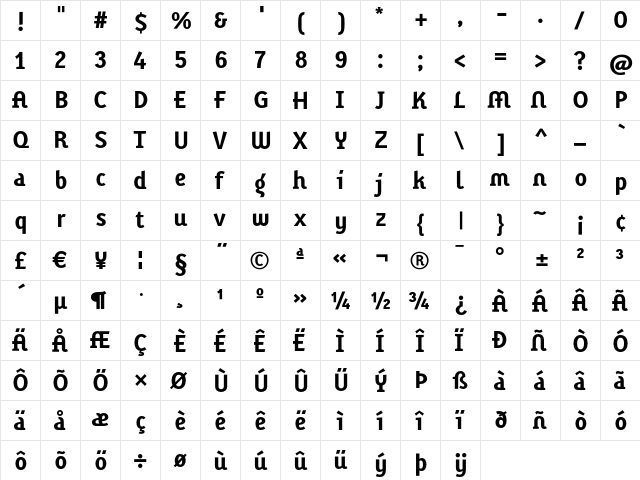 KarbidDisplay Bold  glyph index