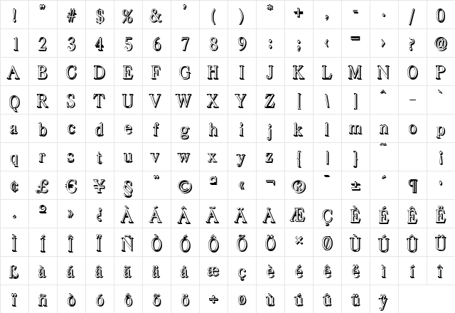 WesleyBeckerShadow-Light Regular  glyph index