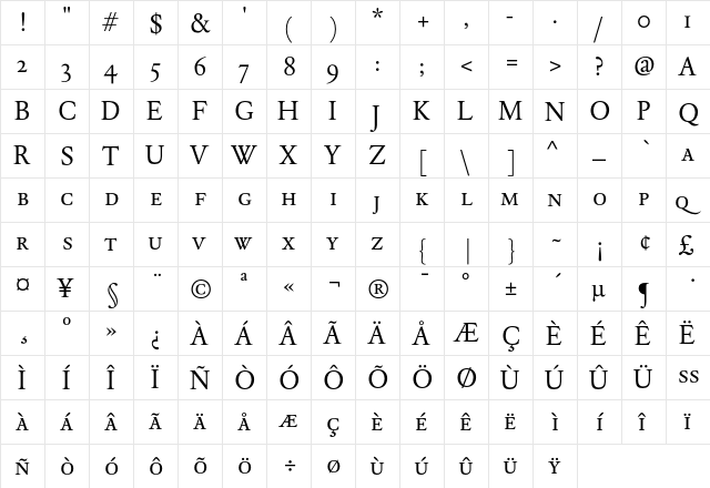 DTL Elzevir T Caps Regular  glyph index