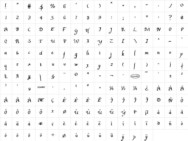 Valley Forge Regular  glyph index