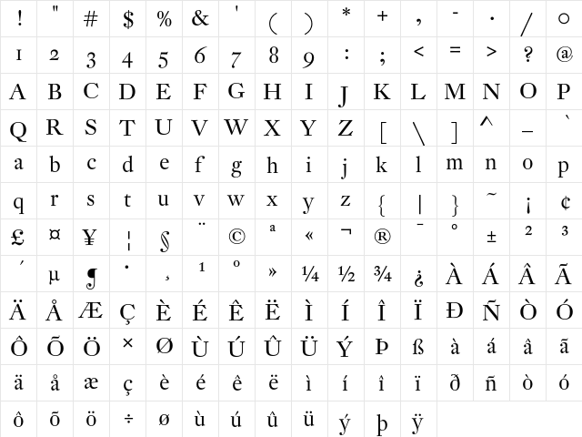 DTL Fleischmann SD Regular  glyph index