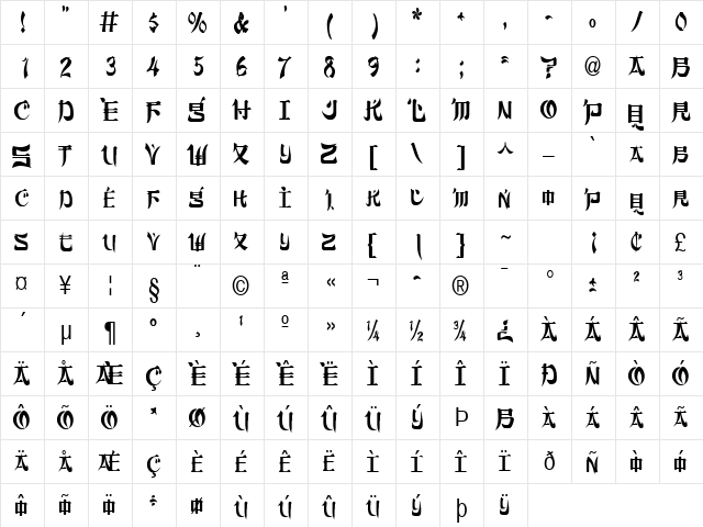 Orient2-Condensed Normal  glyph index