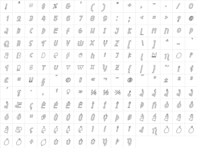 Attracted Monday Outline Italic  glyph index