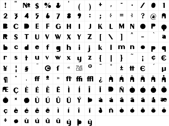 Gilgongo Mutombo Regular  glyph index