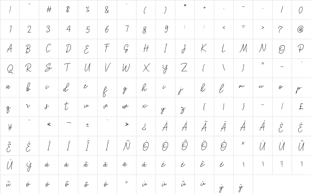 barista Regular  glyph index