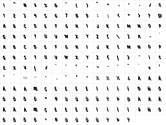 Dire Wolf Rotaleft Italic  glyph index