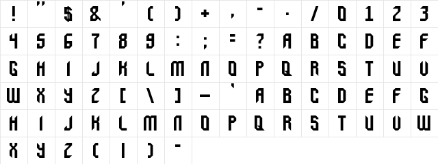 Balox Regular  glyph index