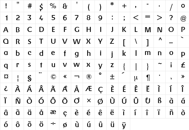 Gerstner BQ Regular  glyph index
