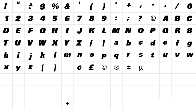 MercatDisplaySSK Italic  glyph index
