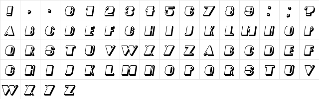 Angelica Shadow Italic  glyph index