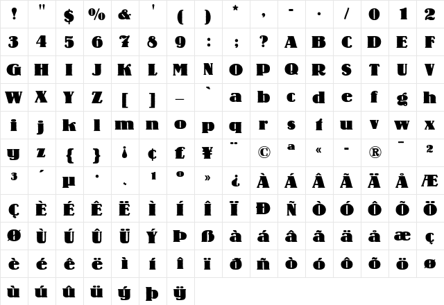 Lo-Type Bold  glyph index