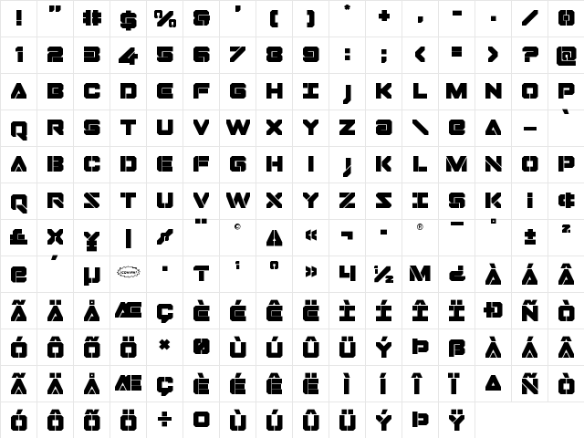 Domino Jack Regular  glyph index