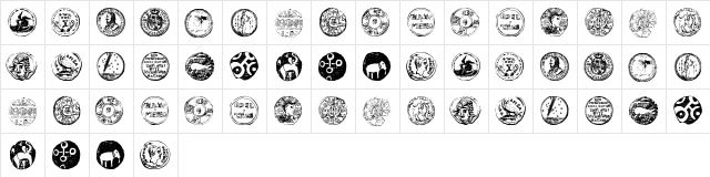 Numismatic Bats TFB Regular  glyph index