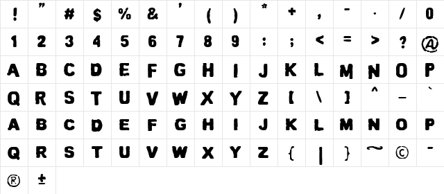 Melting Letter Bold  glyph index