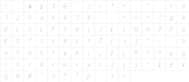 Proton LitCndIt  glyph index