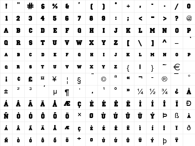 PrincetonSolid Normal  glyph index
