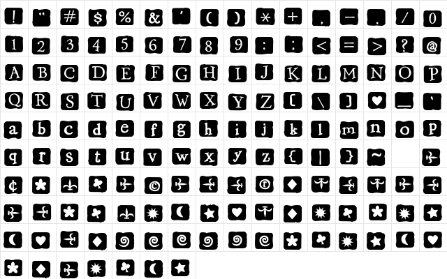 2PeasFleaMarketBlockIrregular Regular  glyph index