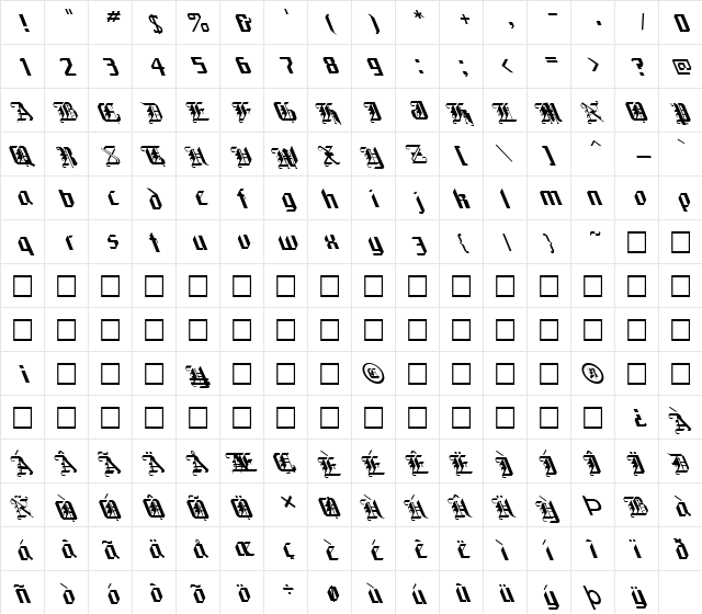 FZ GOTHIC 1 LEFTY Normal  glyph index