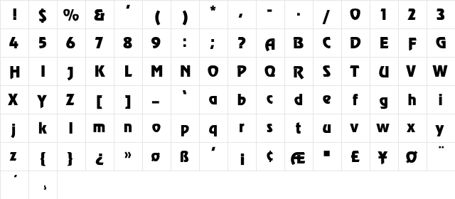 Renee-Thin Regular  glyph index