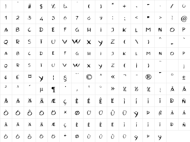BrushedBig Becker Normal  glyph index