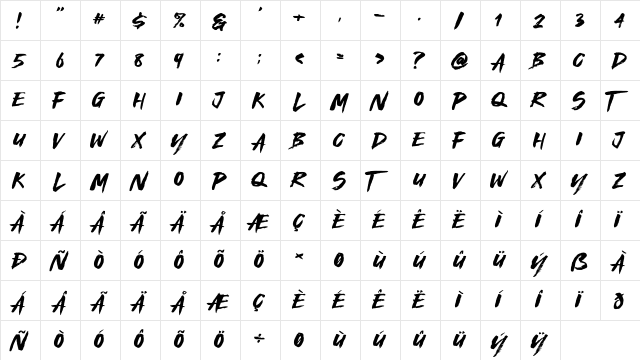 Royal Fighter Regular  glyph index