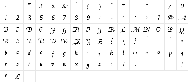 Epistle Normal  glyph index