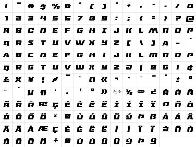 Drone Tracker Semi-Italic Semi-Italic  glyph index