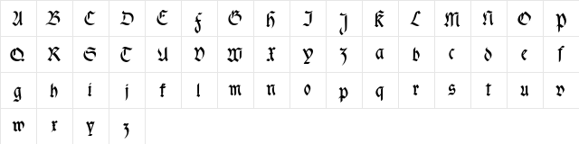 fracta Condensed Bold  glyph index