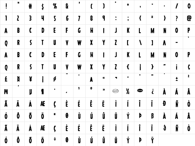 Hanging Tree Condensed Condensed  glyph index