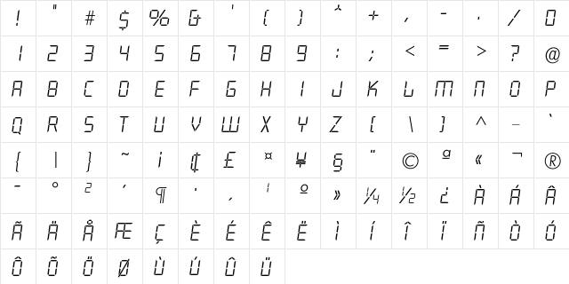 Iquartz-Light Regular  glyph index