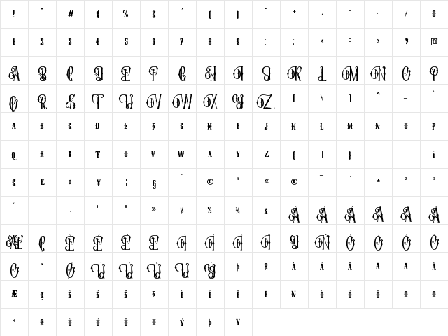Quentes Fleur Regular  glyph index