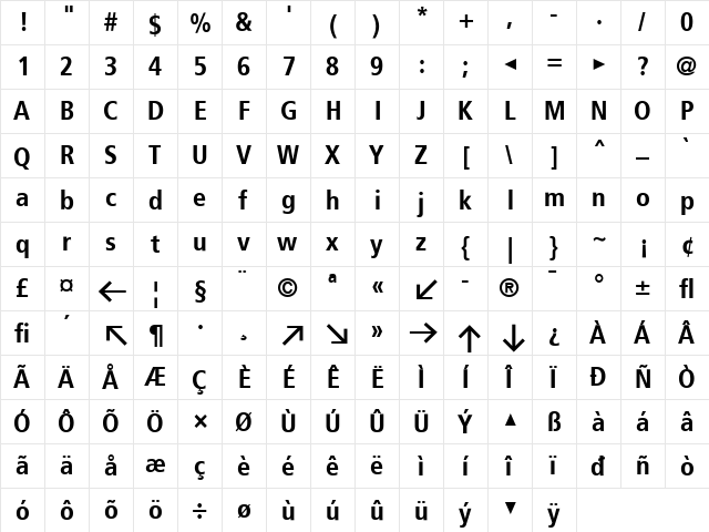 TransitBackNeg Bold  glyph index