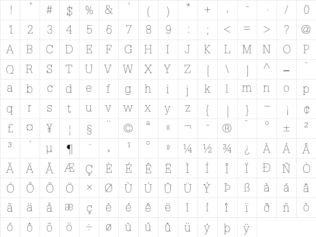 Glypha 35 Thin  glyph index