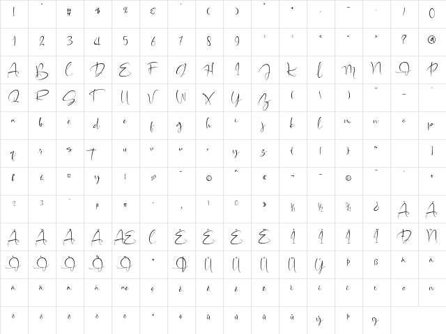 Alleffra Regular  glyph index