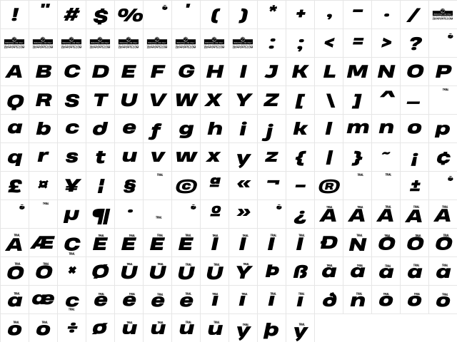 Heading Pro Wide Trial Heavy Italic  glyph index