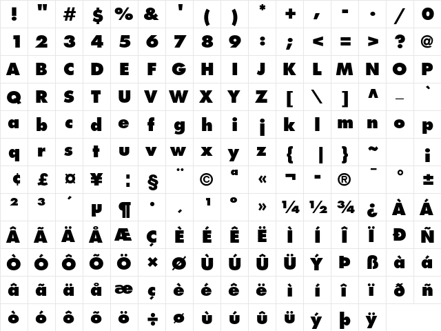Futura Std Extra Bold  glyph index