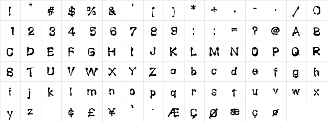 Scrawlly Regular  glyph index