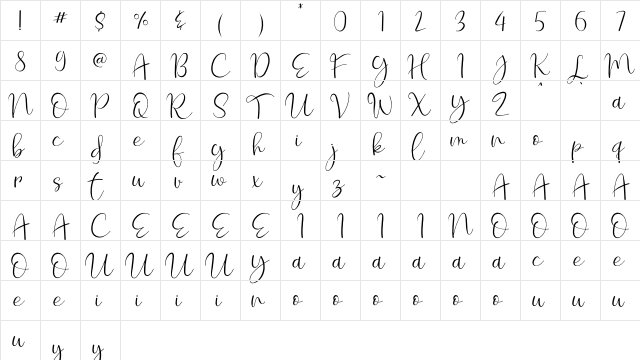 Mylea Regular  glyph index