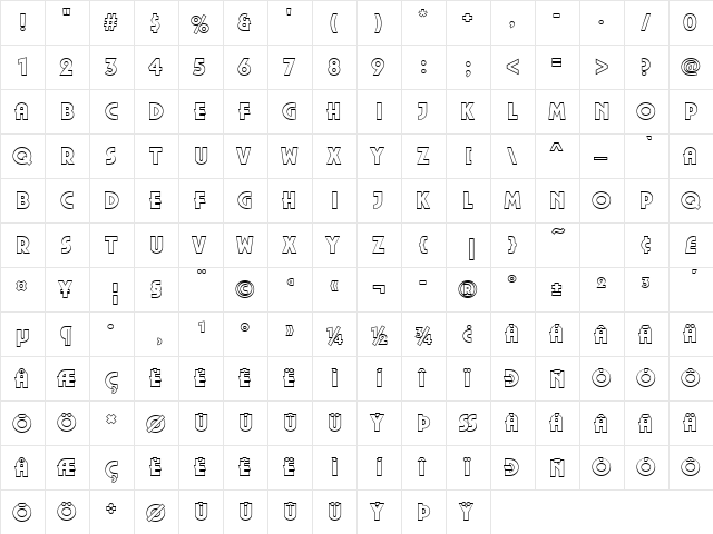 URWPlenaOutPUlt Regular  glyph index