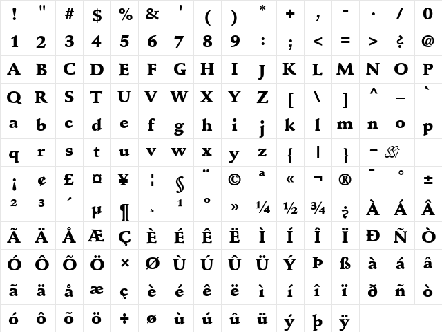 Deutch Black SSi Black  glyph index