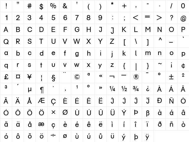 AG Schoolbook Regular  glyph index