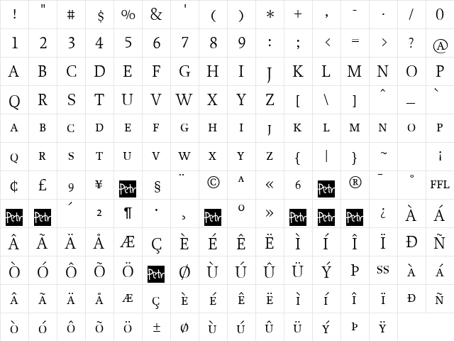 Proforma BookSC  glyph index