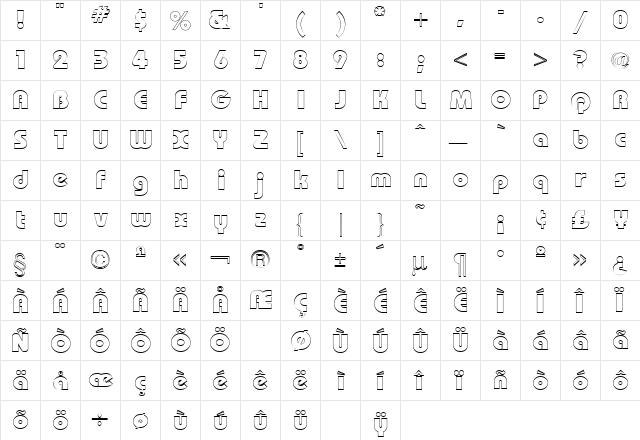 Bauhaus Heavy Outline Regular  glyph index