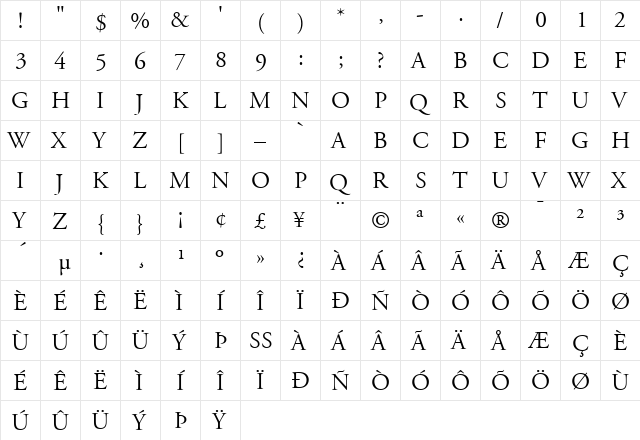 AdobeGaramondTitlingCapitals Roman  glyph index
