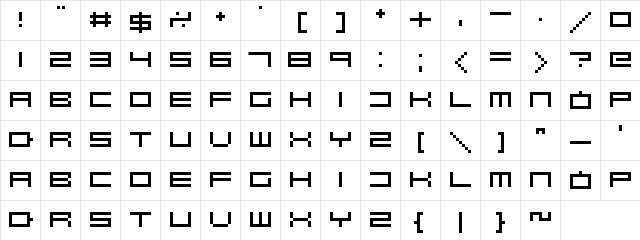Robotastic Regular  glyph index