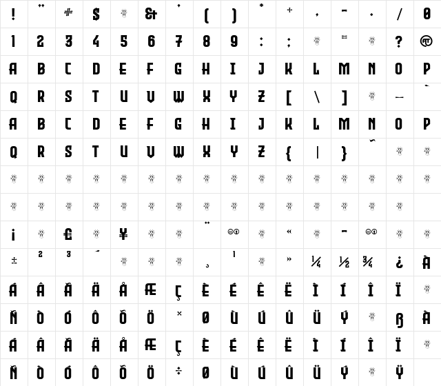 Evil Empire Regular  glyph index
